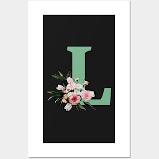 Letter L green with colorful flowers Posters and Art